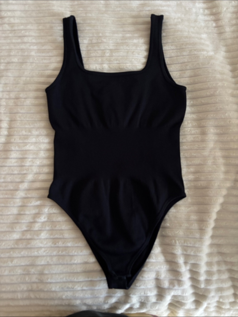 Classic Black Ribbed Square-Neck Bodysuit
